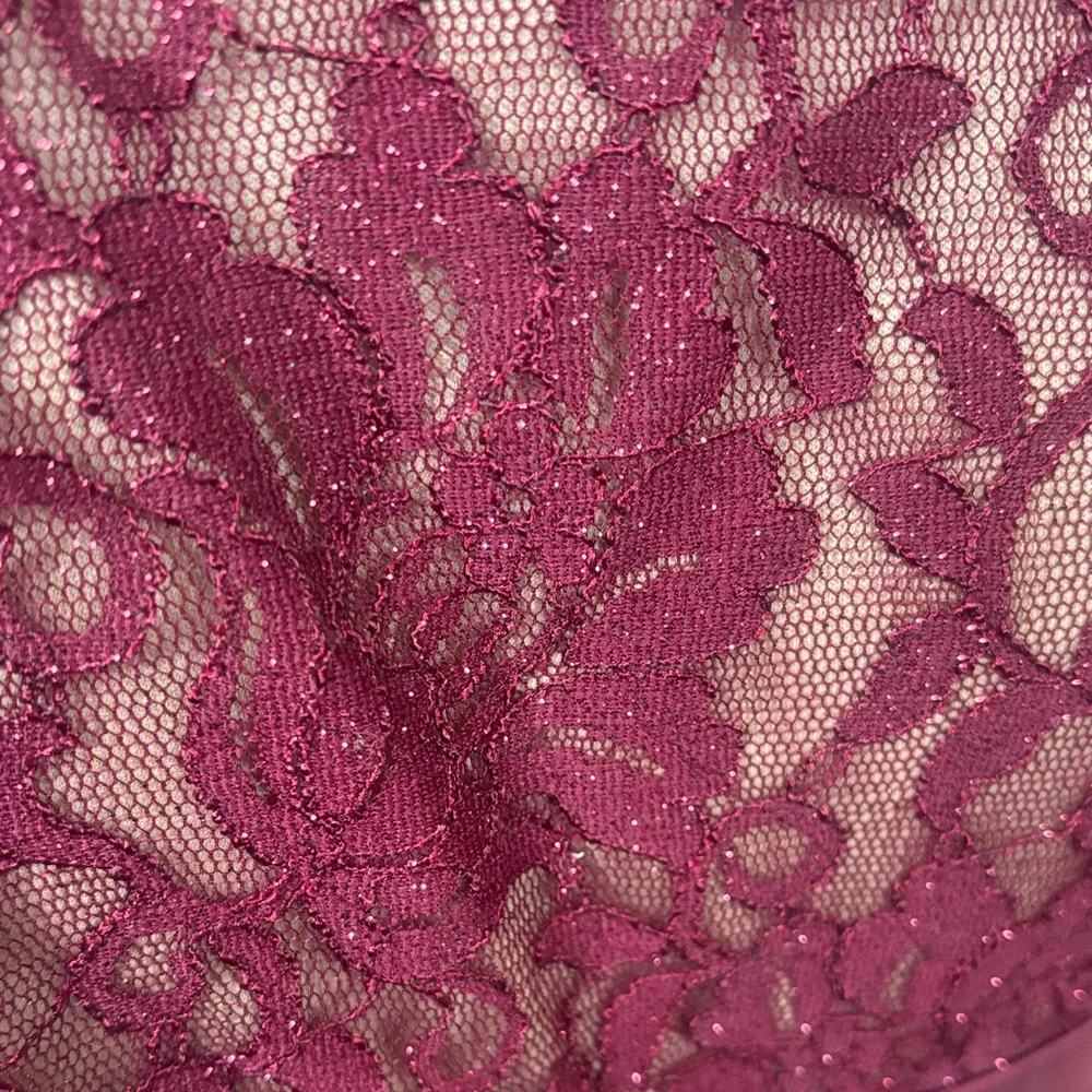 R & M Richards Burgundy Lace Prom Dress - Picture 9 of 9